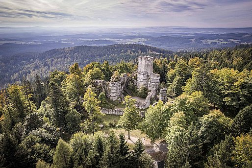 Luftbild von der Burgruine Weißenstein